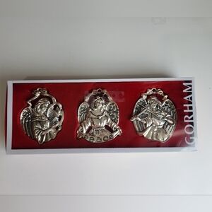 Gorham 3 Piece Silver Plated Peace Winged Angels Christmas Tree Ornaments